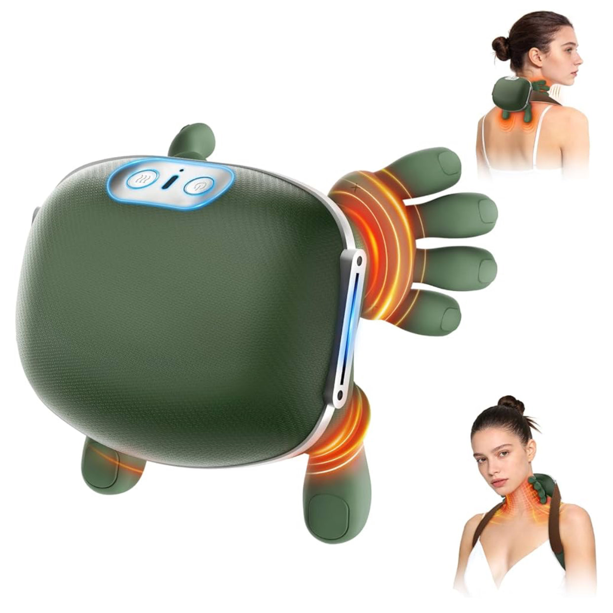 Neck Massager with Heat, Bionic Deep Tissue Shiatsu Kneading, Cordless Rechargeable Hands‑Free Wearable for Muscles, Home Office Back and Shoulder Massagers with Fingers