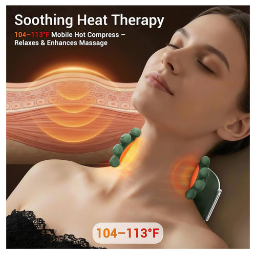 Neck Massager with Heat, Bionic Deep Tissue Shiatsu Kneading, Cordless Rechargeable Hands‑Free Wearable for Muscles, Home Office Back and Shoulder Massagers with Fingers