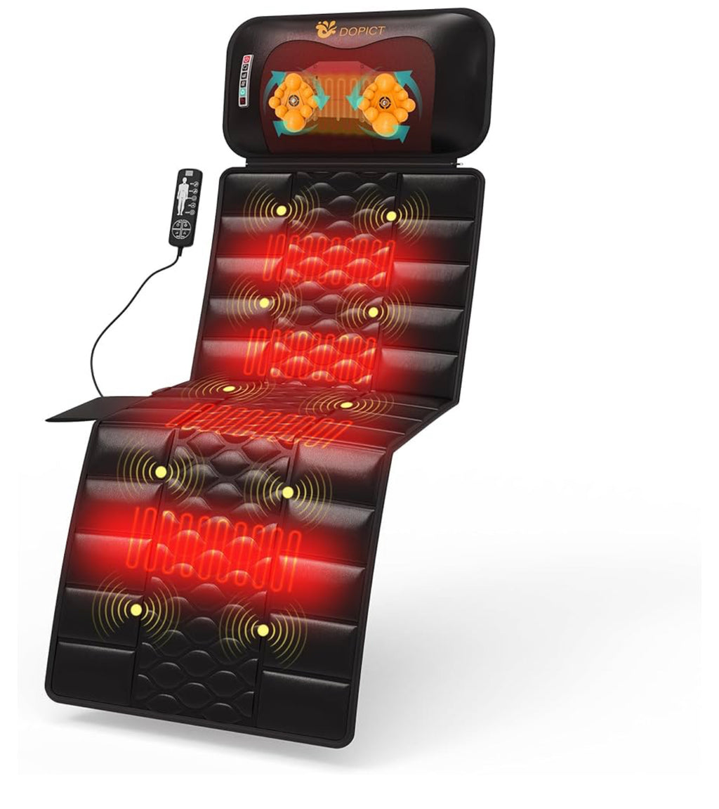 Massage Mat, Detachable Neck Massager, Full Body Vibration Heating, Massage Pad with 10 Vibrating Motors and 9 Speed Settings for Home Office Use, Gift for Men Women Parents Christmas,Black