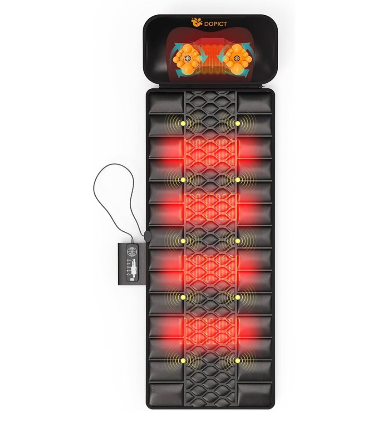 Massage Mat, Detachable Neck Massager, Full Body Vibration Heating, Massage Pad with 10 Vibrating Motors and 9 Speed Settings for Home Office Use, Gift for Men Women Parents Christmas,Black