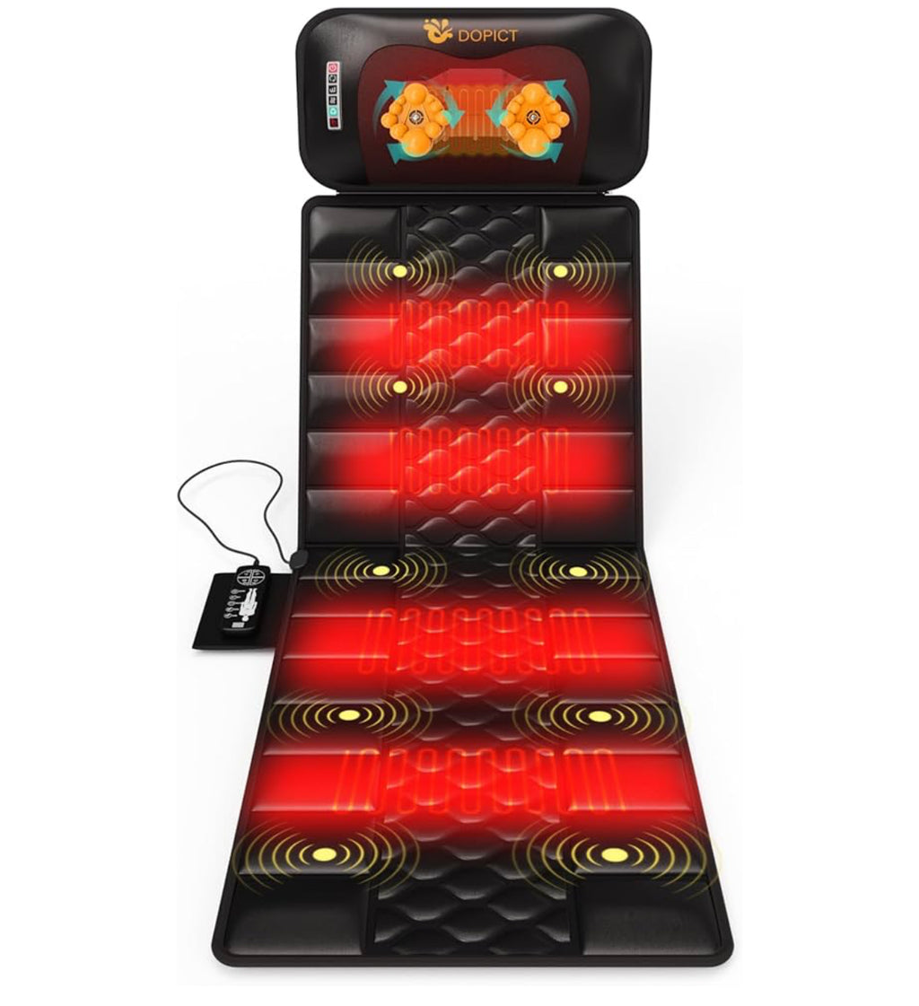 Massage Mat, Detachable Neck Massager, Full Body Vibration Heating, Massage Pad with 10 Vibrating Motors and 9 Speed Settings for Home Office Use, Gift for Men Women Parents Christmas,Black