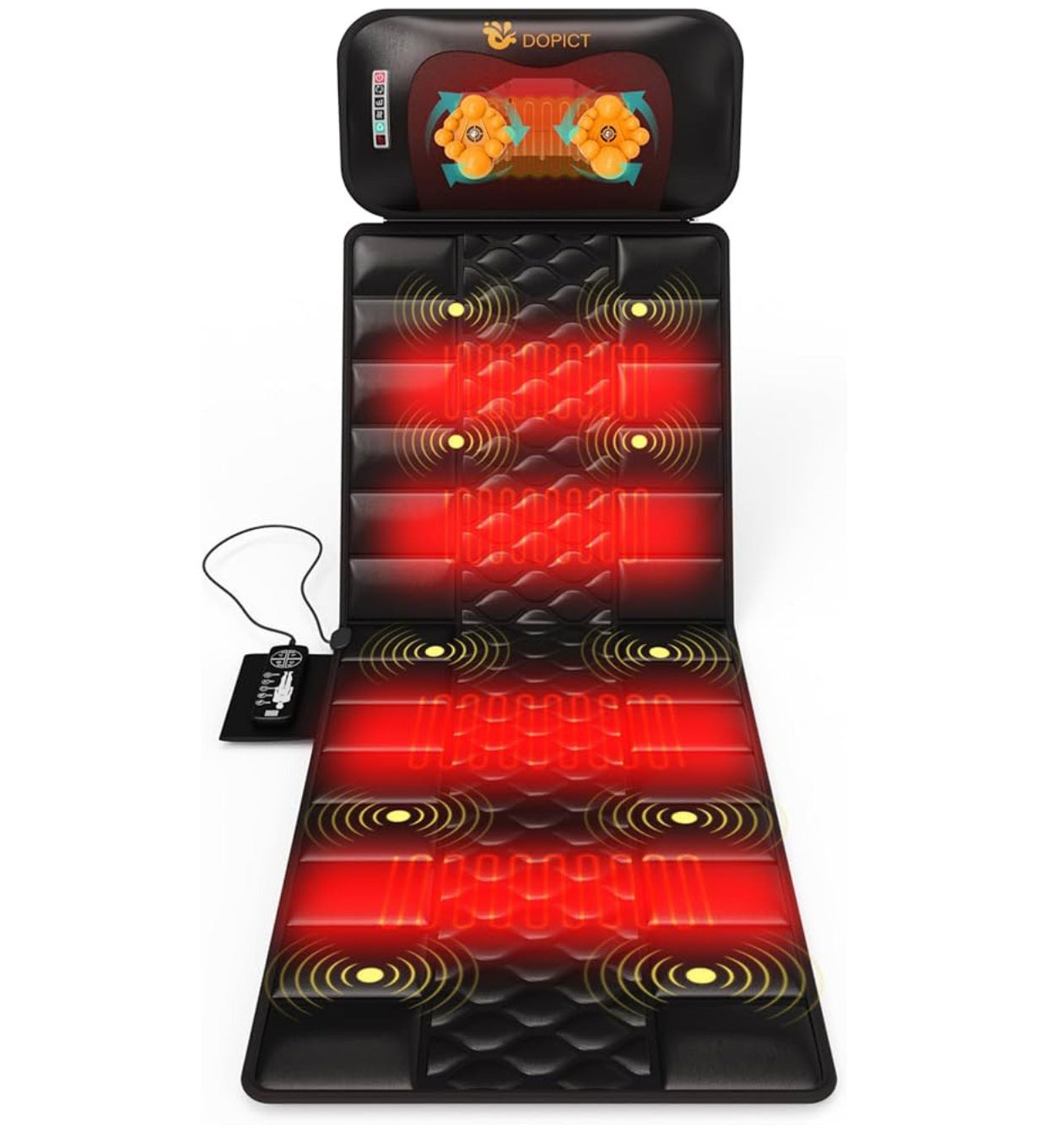 Massage Mat, Detachable Neck Massager, Full Body Vibration Heating, Massage Pad with 10 Vibrating Motors and 9 Speed Settings for Home Office Use, Gift for Men Women Parents Christmas,Black