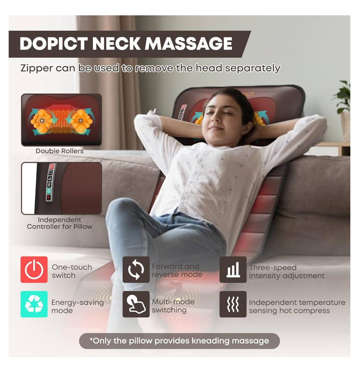 Massage Mat, Detachable Neck Massager, Full Body Vibration Heating, Massage Pad with 10 Vibrating Motors and 9 Speed Settings for Home Office Use, Gift for Men Women Parents Christmas,Black